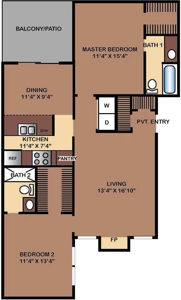 2-2 FLAT 1020 floor plan